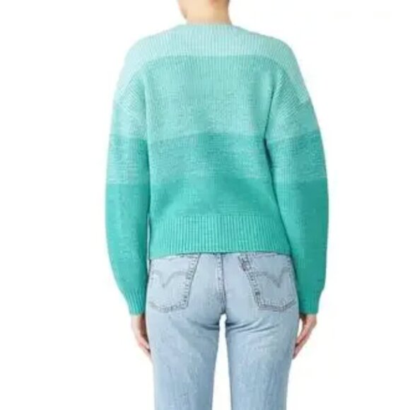 Parker Hampton Teal Blue Colorblock Tie Hem Crewneck Sweater Wool Blend Size XS - Picture 3 of 16